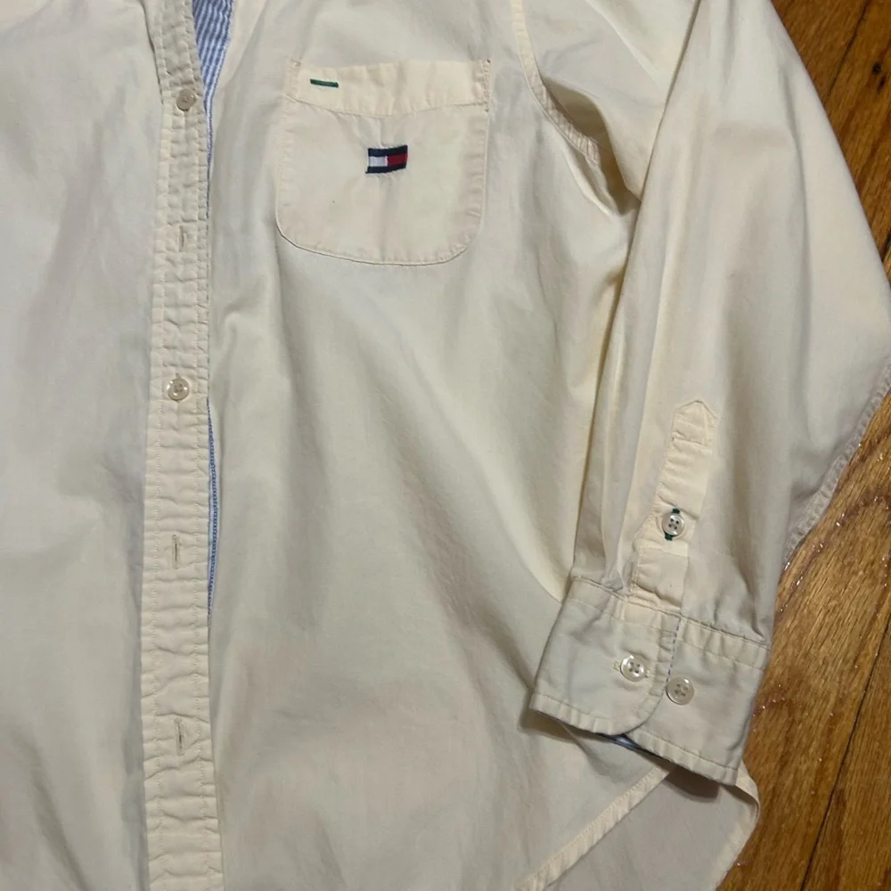 Vintage 1990's Tommy Hilfiger Shirt Button Up Long Sleeve Boy 14 Pale Yellow
